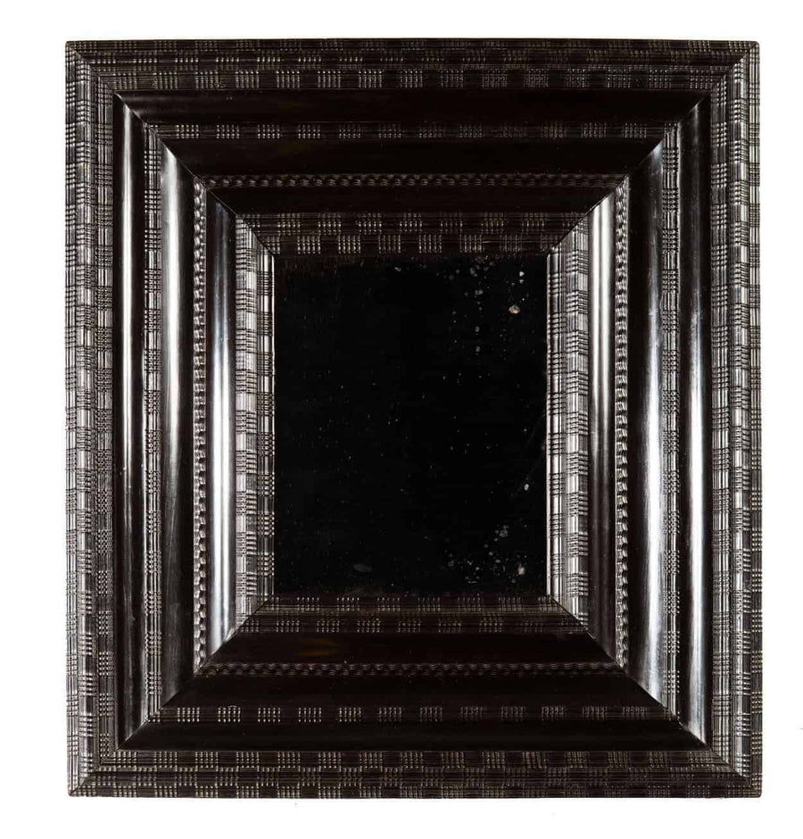 Chequerboard Ripple Moulded Mirror - Dutch Ebonised with deep, detailed black ebonised ripple frame measuring 90 by 84 cm.