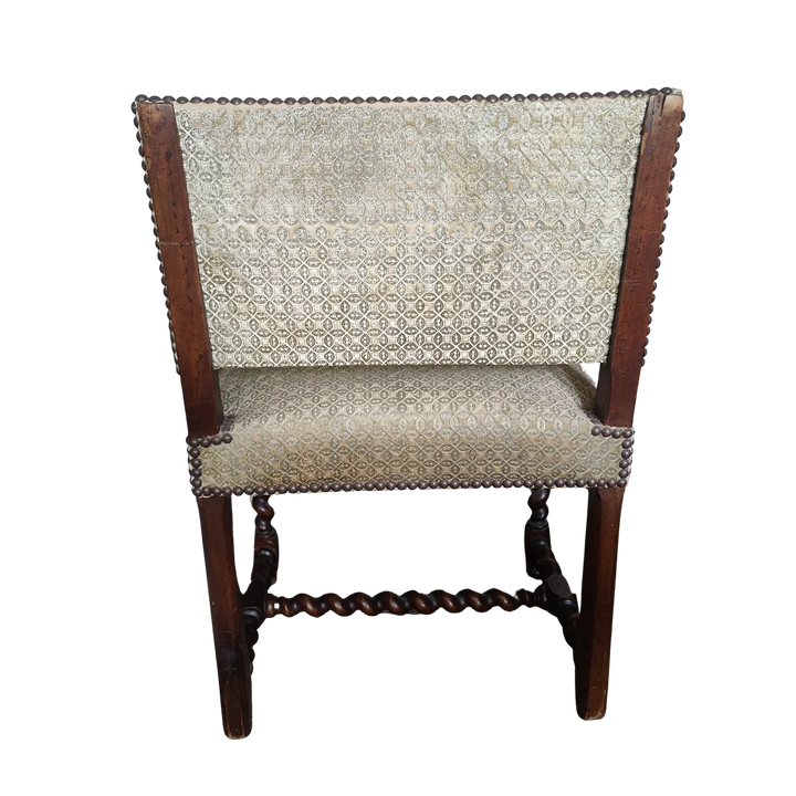 17th century Louis XIII style walnut armchair with barley twist legs and velvet upholstery by Nicholas Wells Antiques
