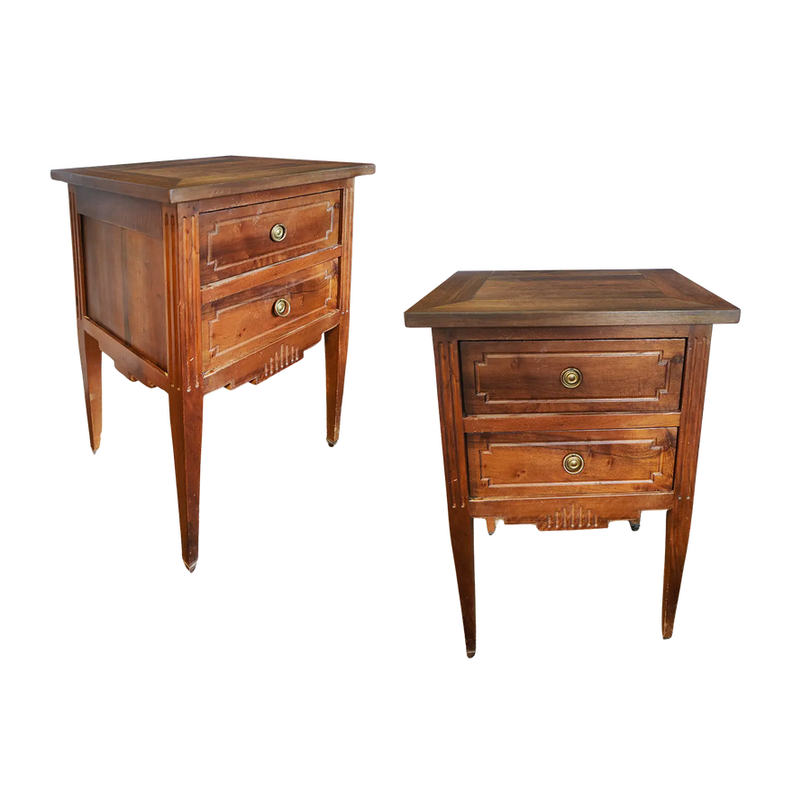 Pair of 19th century neo classical walnut side cabinets with tapered legs by Nwtiques
