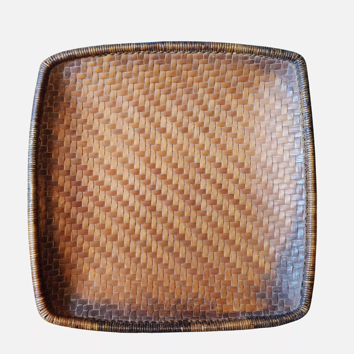 Vintage square woven rattan rice winnowing basket with rich patina from Nwtiques