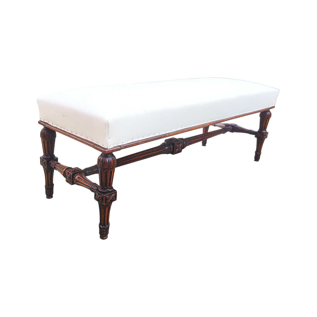 Napoleon III long Bench with fluted legs and calico upholstered seat from Collection CK20, elegant vintage design