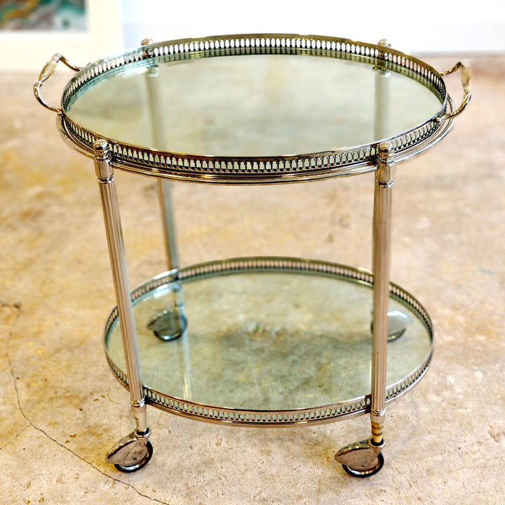 Vintage Maison Jansen drinks trolley with silvered brass frame and glass shelves by Nwtiques