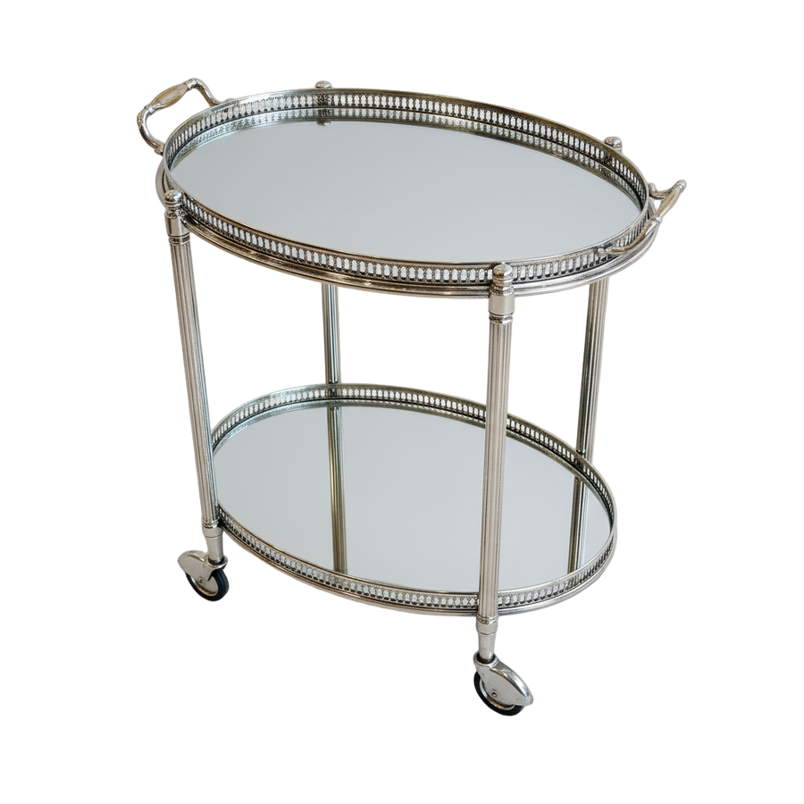 Vintage Maison Jansen silvered brass drinks trolley with mirrored shelves by Nwtiques