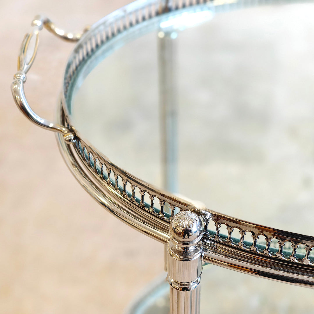 Close-up of vintage Maison Jansen silvered brass drinks trolley detailing by Nwtiques