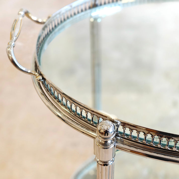 Close-up of vintage Maison Jansen silvered brass drinks trolley detailing by Nwtiques