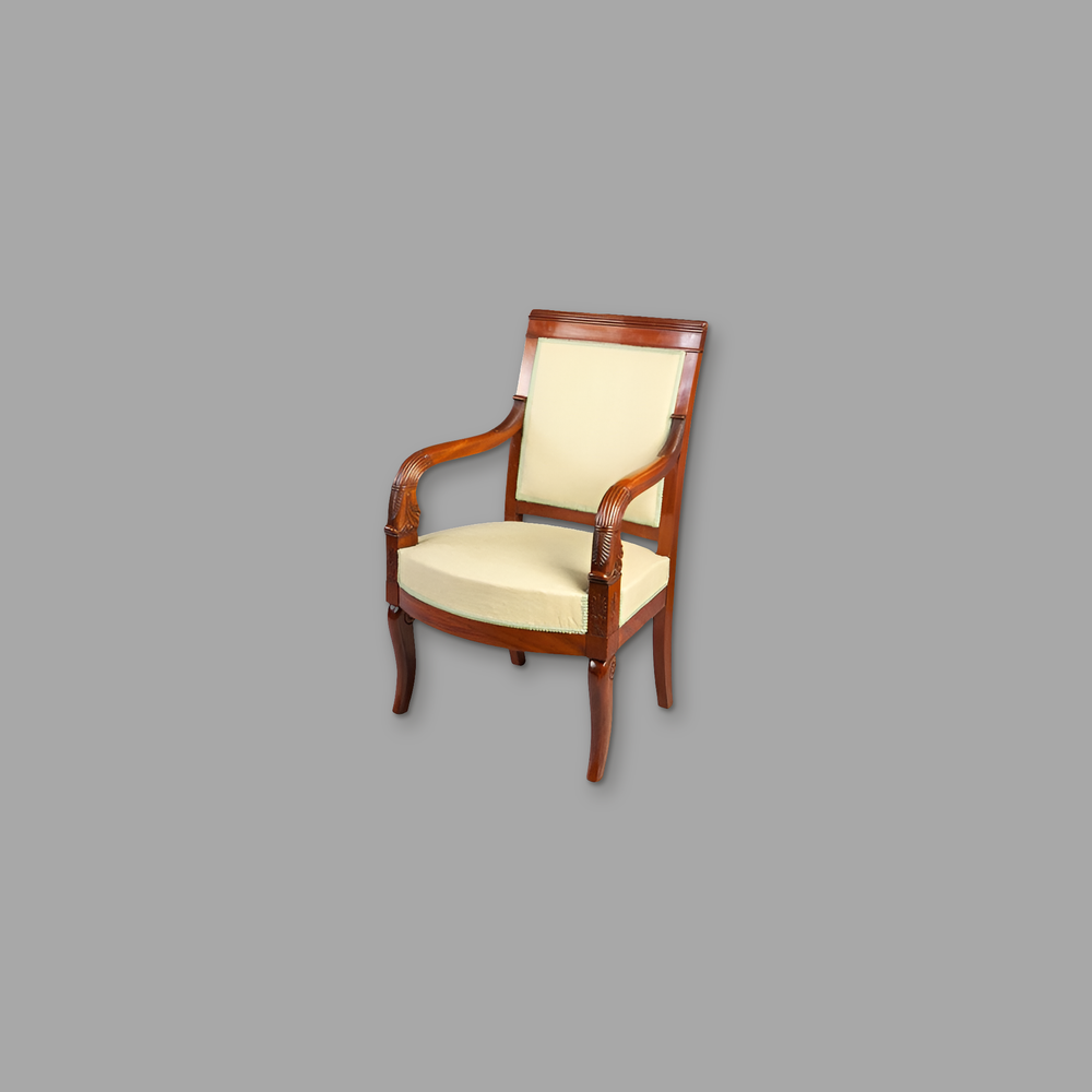 Empire Mahogany Armchair, on a plain mid-grey background.