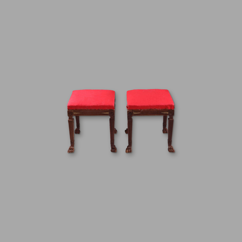Pair of Empire Style Stools, on a plain mid-grey background.