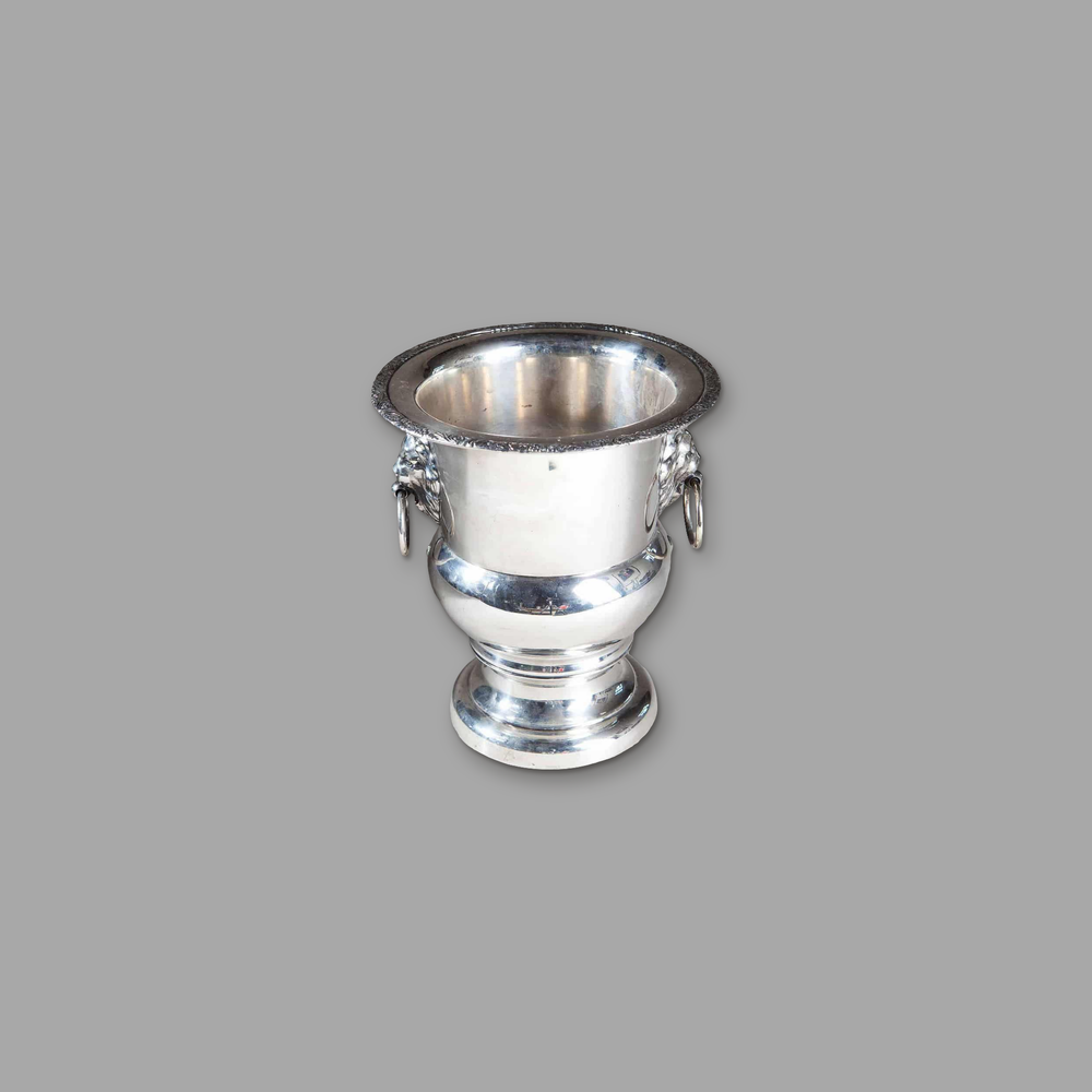 Vintage Silver Plated Campagna Form Wine Cooler, on a plain mid-grey background.