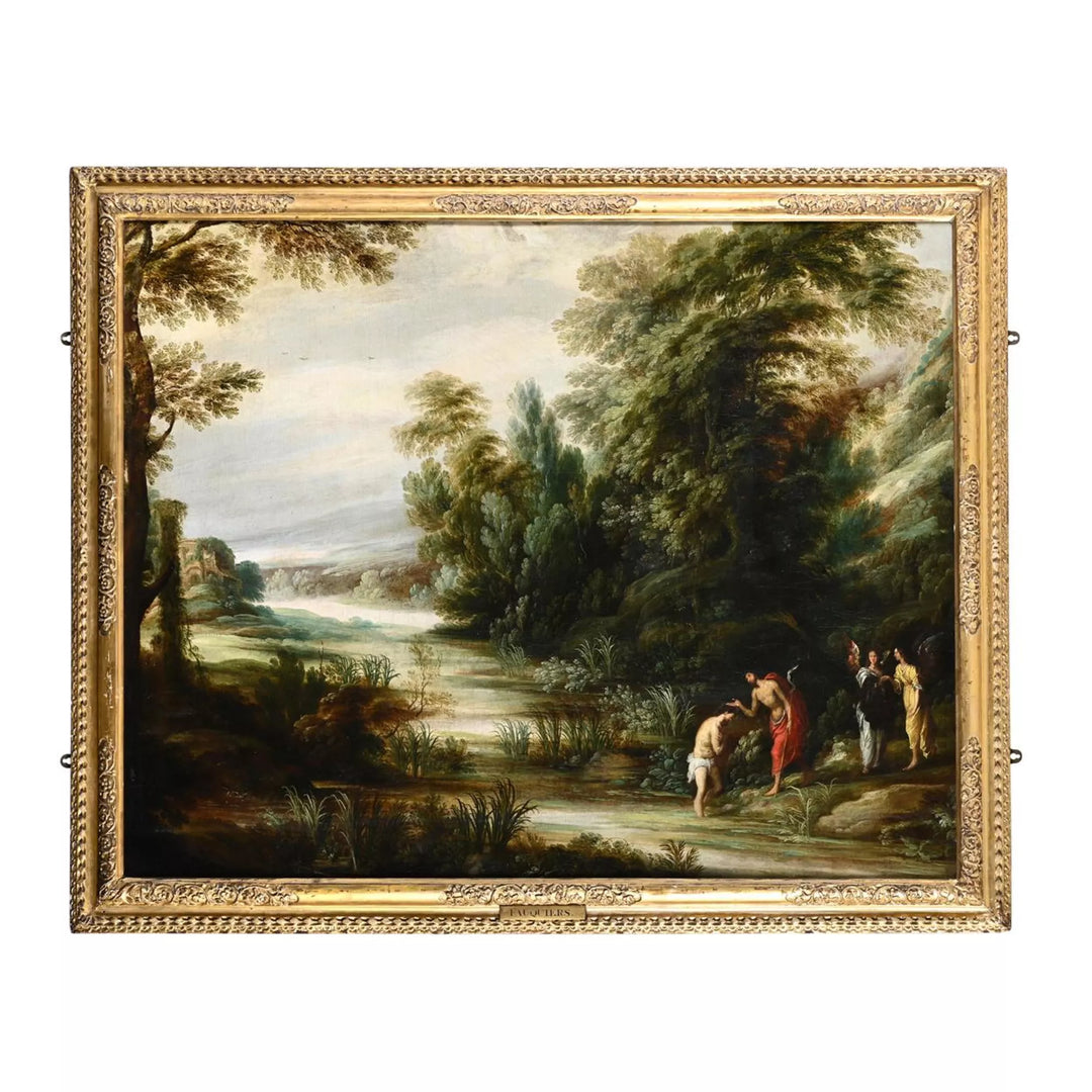 ATTRIBUTED TO JACQUES FOUQUIER (FLEMISH 1590/91-1655) RIVER LANDSCAPE WITH THE BAPTISM OF CHRIST
