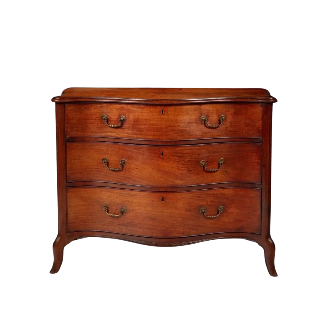 George III serpentine chest of drawers by Henry Hill, mahogany with brass handles, from Collection CK20