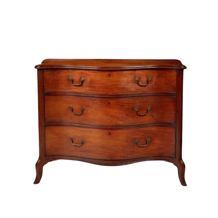 George III serpentine chest of drawers by Henry Hill, mahogany with brass handles, from Collection CK20