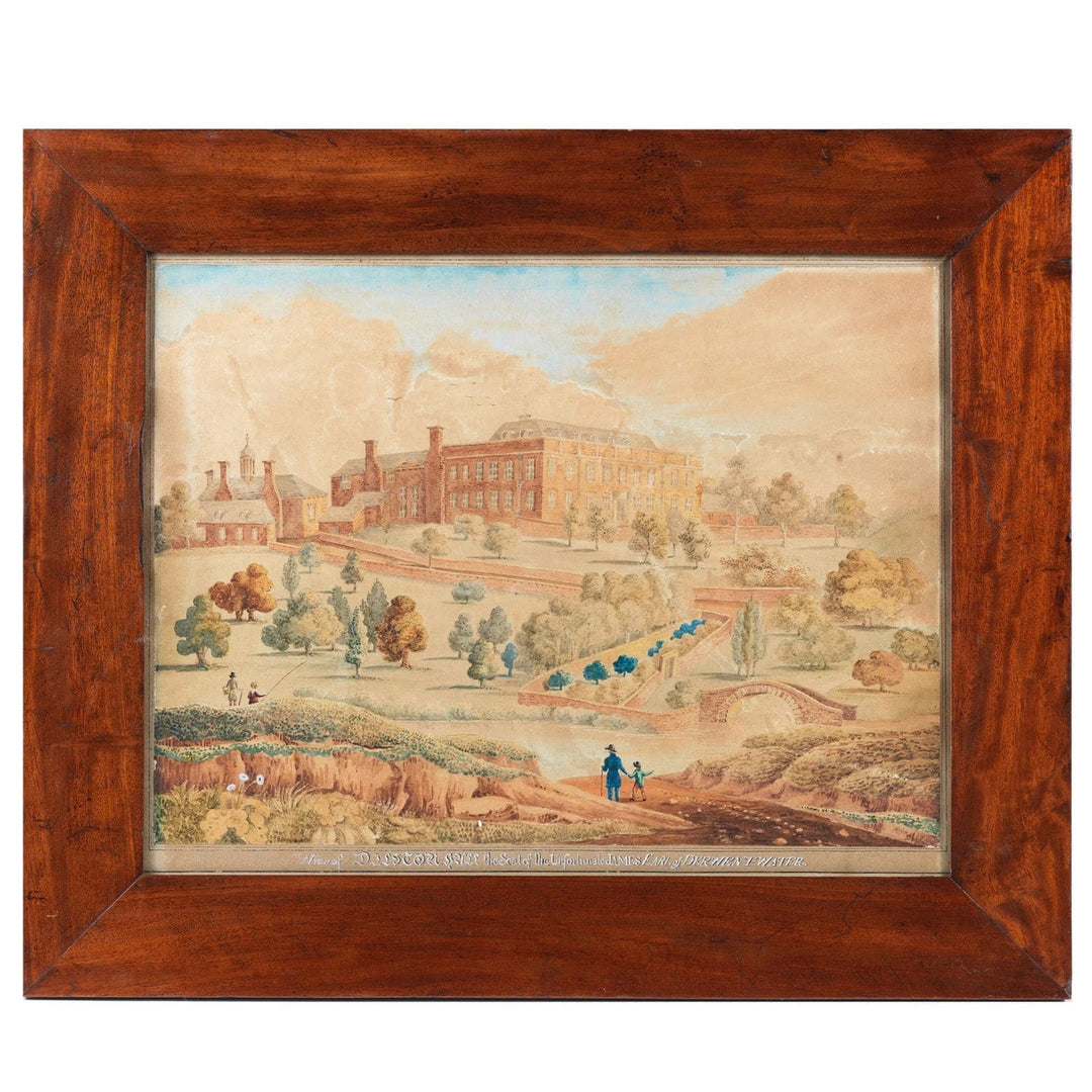 19th century watercolour of Dilston Hall in wooden frame from Nwtiques circa 1820