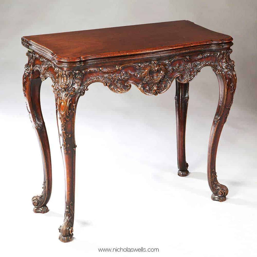 Rococo Chippendale mahogany card table with ornate carving and cabriole legs by The Sold Archive, 19th century England