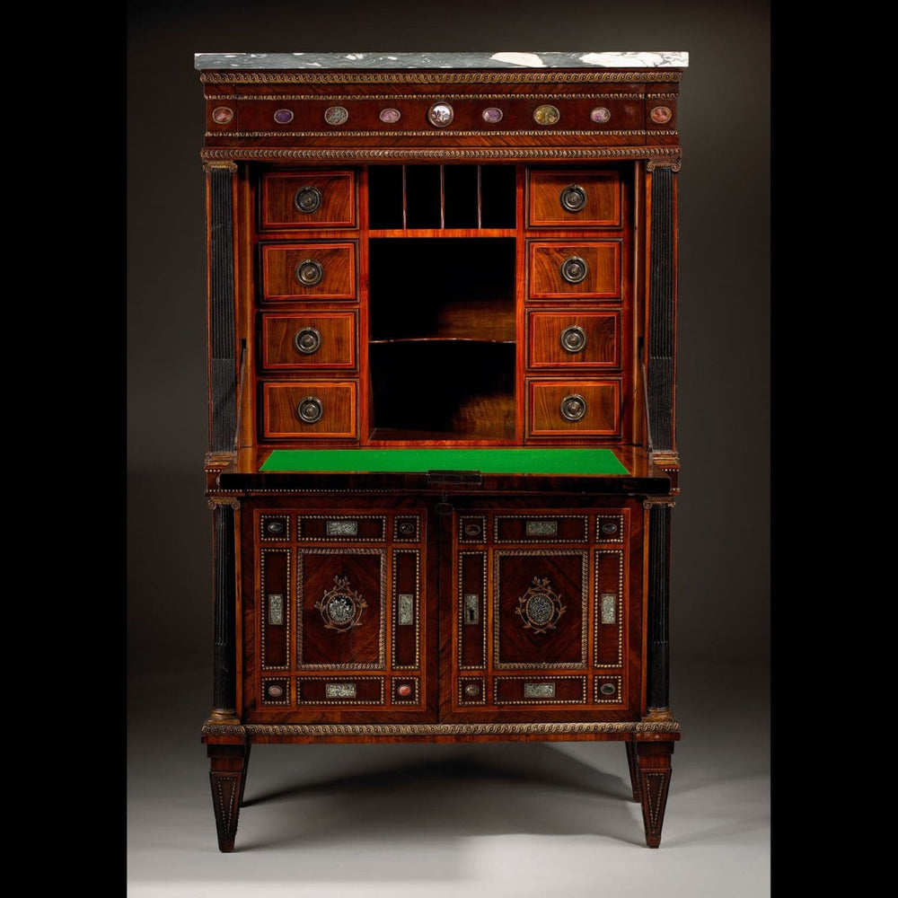 North Italian secretaire with inlaid hardstone details by Giovanni Battista Maroni, offered by Nwtiques