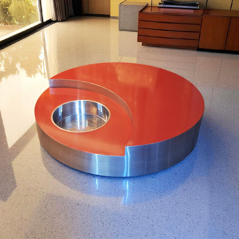 TRG red and brushed steel coffee table by Willy Rizzo, 1970s Italian design available at Nwtiques