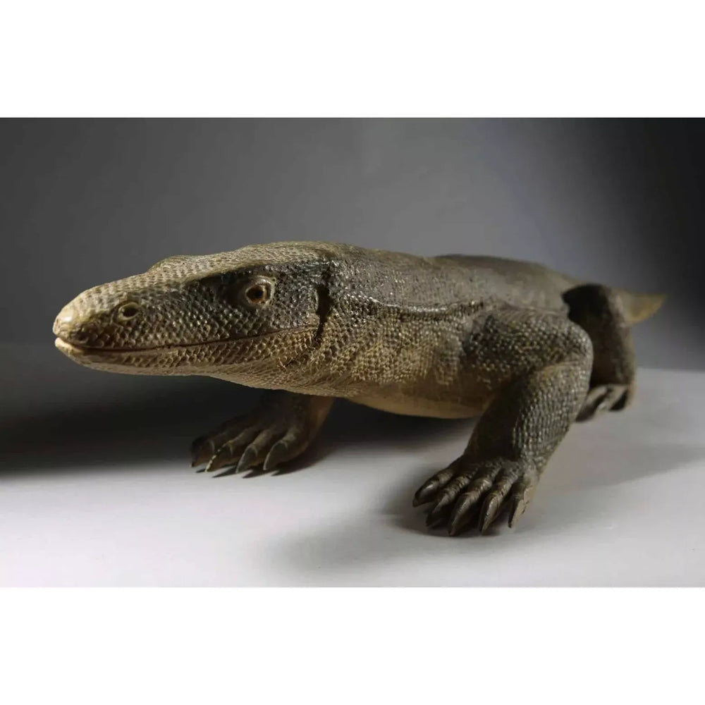 Carved wood Komodo dragon figure from Indonesia, 20th century, displayed by Nicholas Wells Antiques