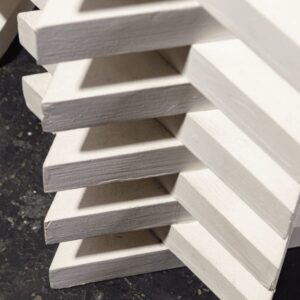 Pair of Geometric Lamp Bases by Andrew Allfree in white paint, modern design, ready for wiring, height 42 cm.