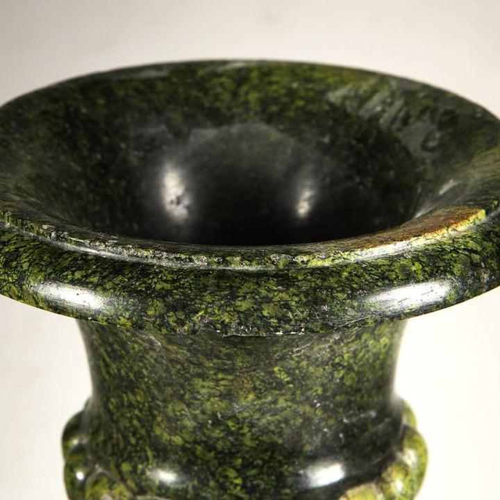 Close-up of a green Alps jade campagna vase rim showing polished stone texture from Collection TH20