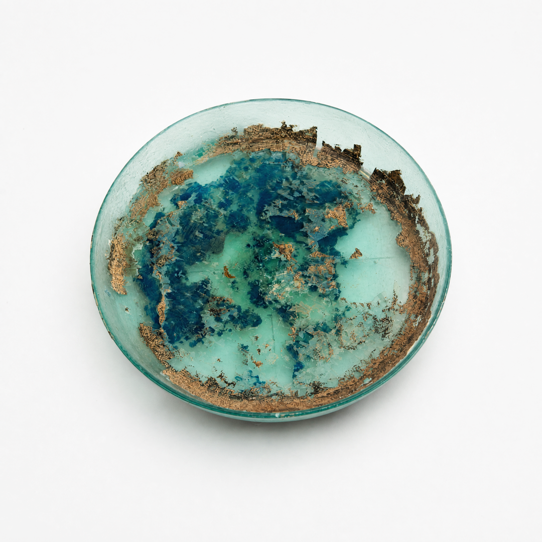 Ancient Roman Turquoise-Blue Glass Dish, circa 2nd–4th Century AD