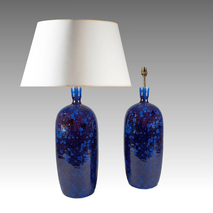 Pair of hand-crafted cobalt blue crystalline glazed ceramic table lamps by Nwtiques