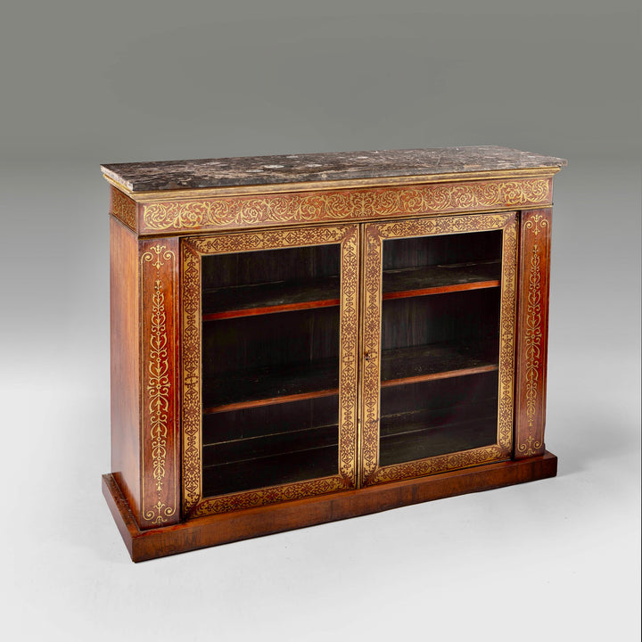 Late Regency brass inlaid side cabinet with marble top from Collection TH10 showcasing elegant craftsmanship and design