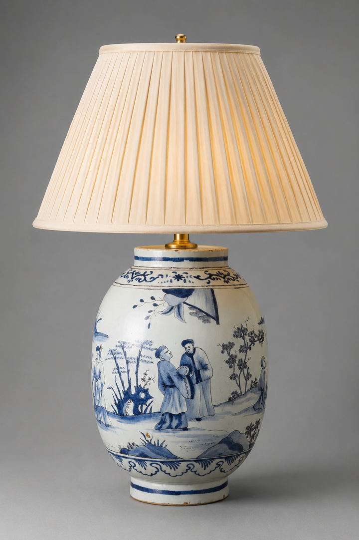 Early 18th Century Dutch Delft Blue and White Vase Mounted as a Table Lamp