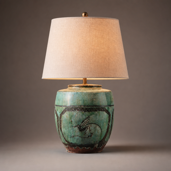 Chinese Green-Glazed Stoneware Vase Mounted as a Table Lamp
