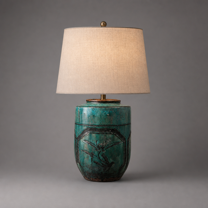 Chinese Green-Glazed Stoneware Vase Mounted as a Table Lamp