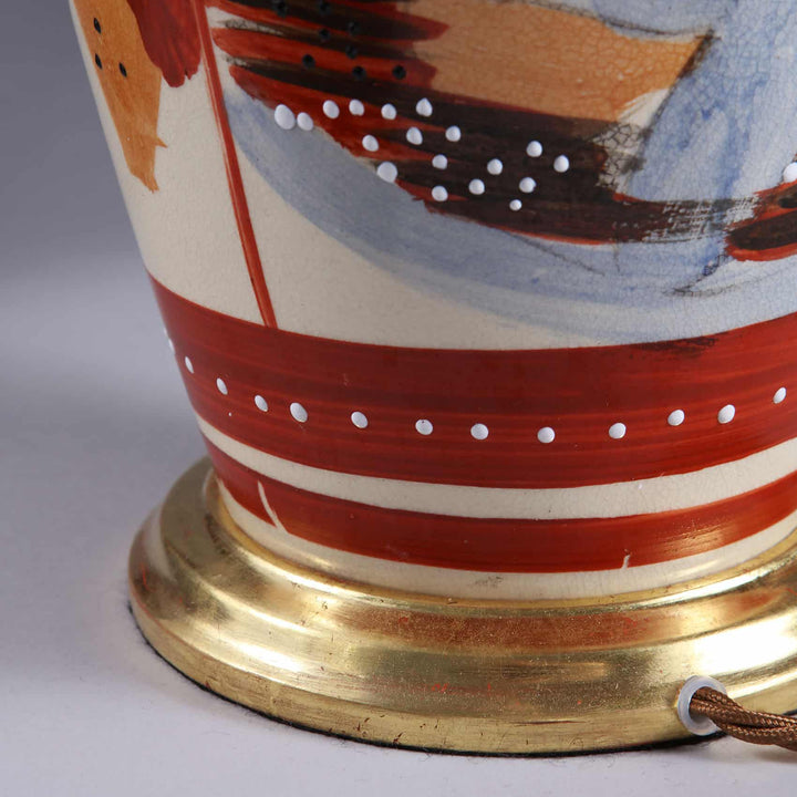 Decorative pair of Japanese 20th Century Vases Mounted as Table Lamps with painted designs on ceramic bases.