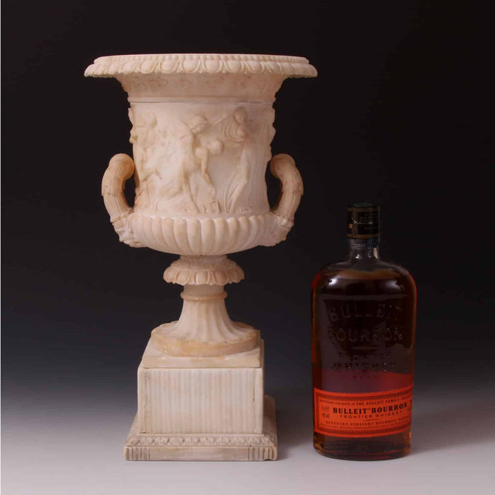 Hand-carved alabaster Borghese Vase with mythological motifs by Collection CK20, early 19th-century Italian design
