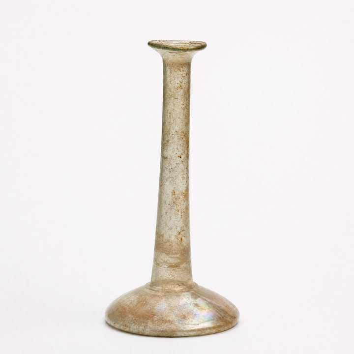 A Large Roman Clear Glass Candlestick Unguentarium