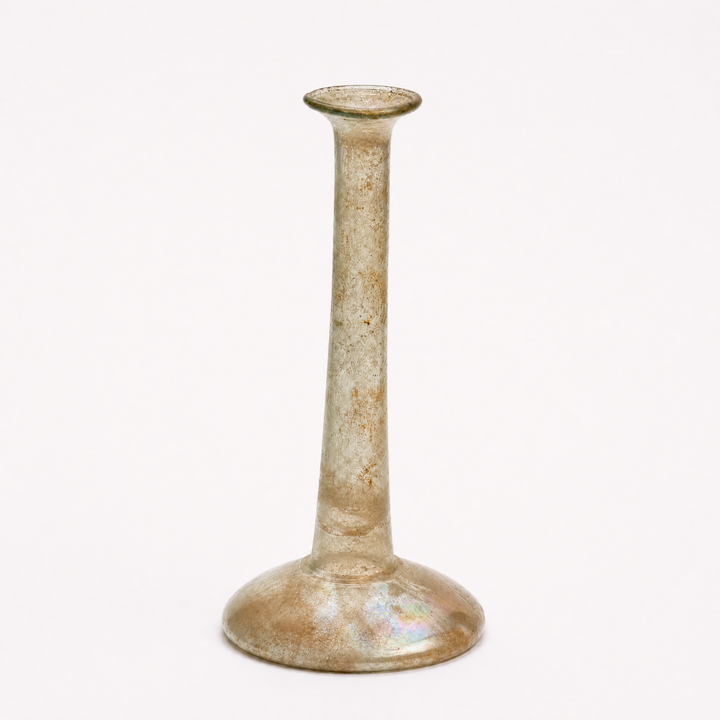 A Large Roman Clear Glass Candlestick Unguentarium