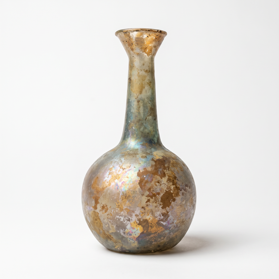 Ancient Roman Glass Bottle with Trailed Funnel Neck