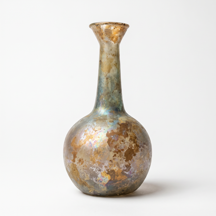 Ancient Roman Glass Bottle with Trailed Funnel Neck