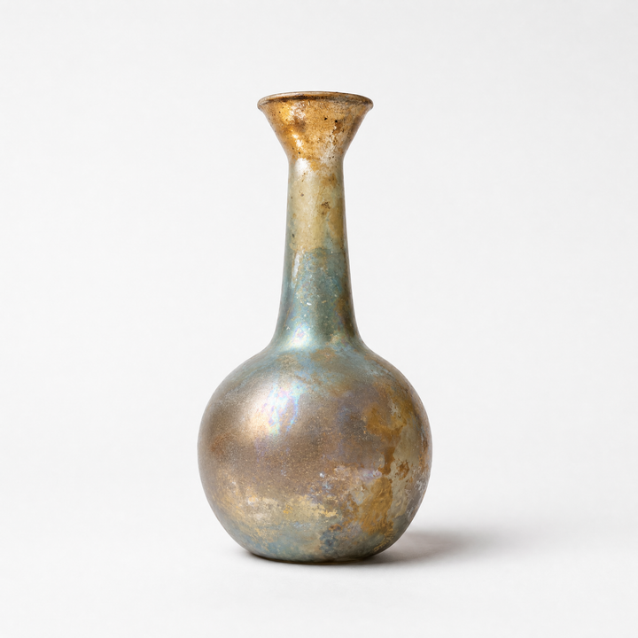 Ancient Roman Glass Bottle with Trailed Funnel Neck