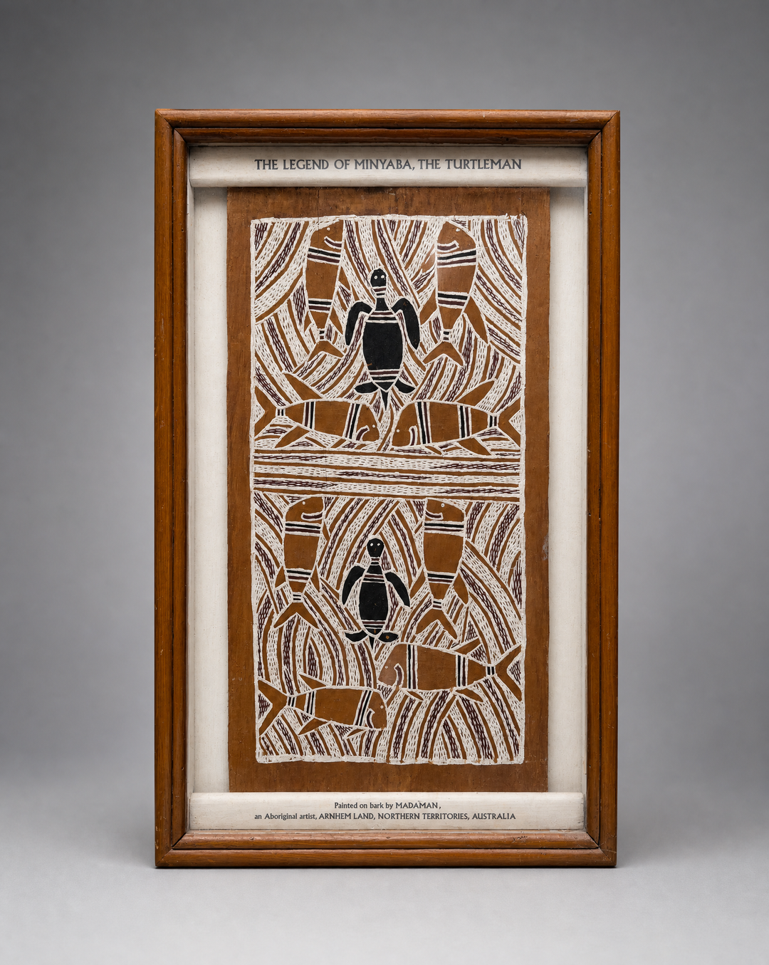 An aboriginal bark picture depicting the Legend of Minyaba the Turtleman