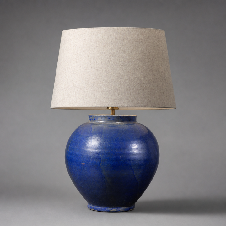 Chinese Blue-Glazed Pottery Vase Mounted as a Table Lamp