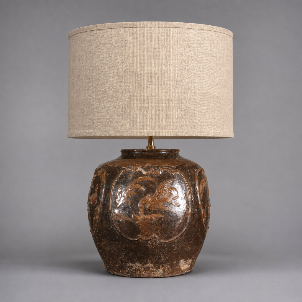 Chinese Brown-Glazed Stoneware Jar Mounted as a Table Lamp