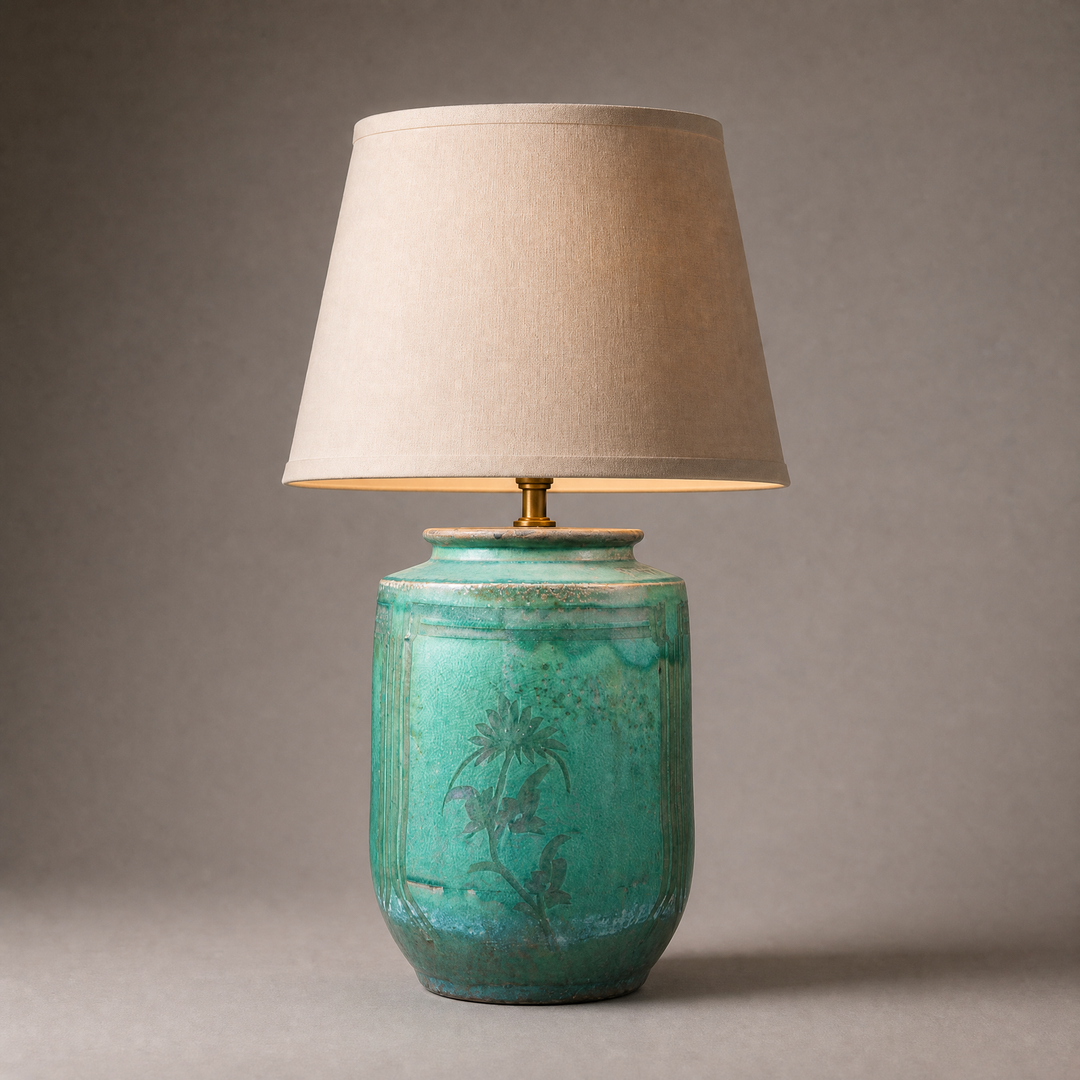 Chinese Green-Glazed Stoneware Vase Mounted as a Table Lamp