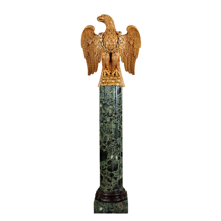 Monumental Carved and Gilded Imperial Eagle with Agate Eyes and Malachite Laurel Wreath