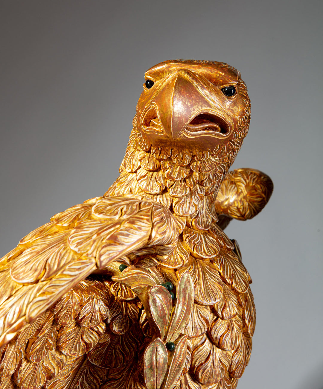 Monumental Carved and Gilded Imperial Eagle with Agate Eyes and Malachite Laurel Wreath