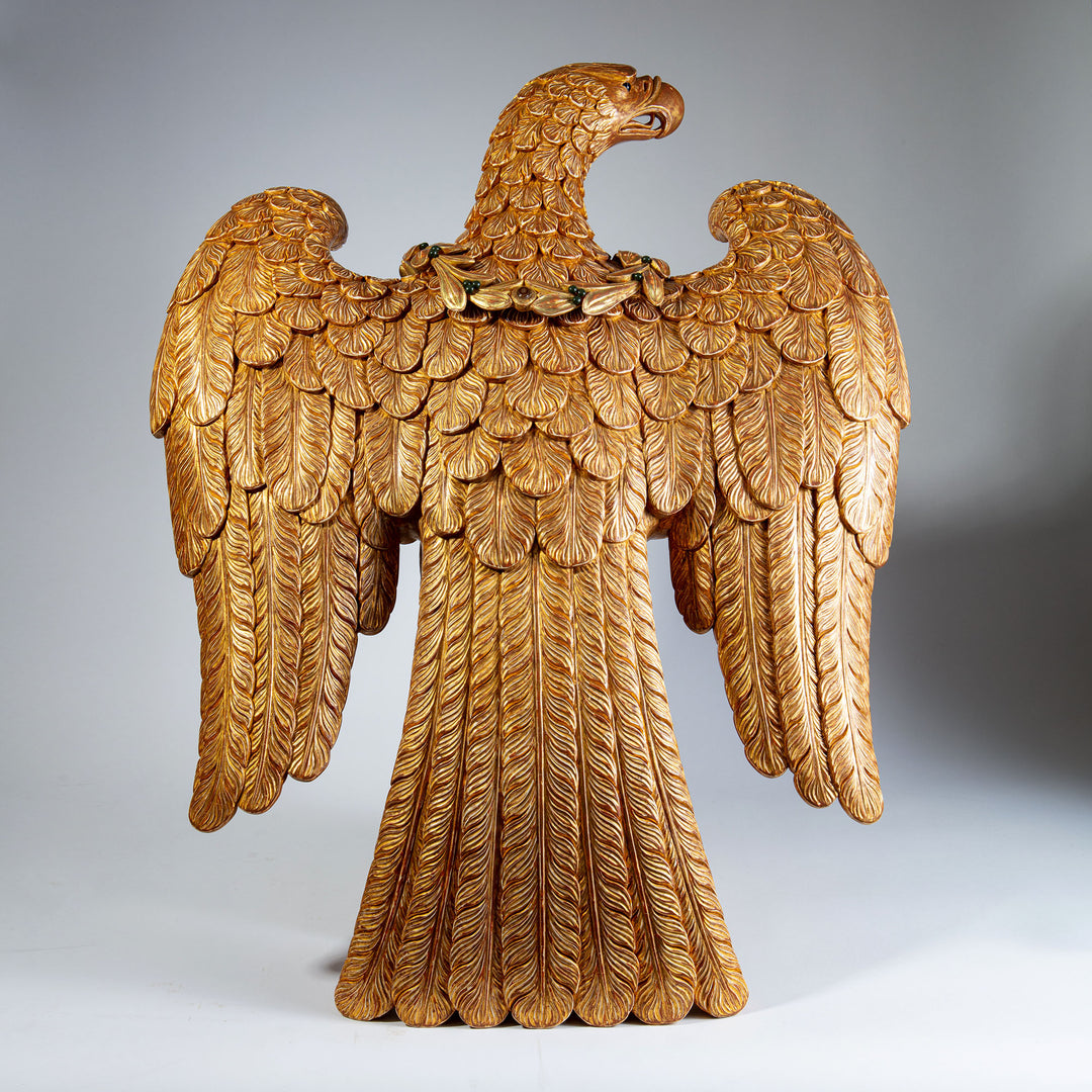 Monumental Carved and Gilded Imperial Eagle with Agate Eyes and Malachite Laurel Wreath