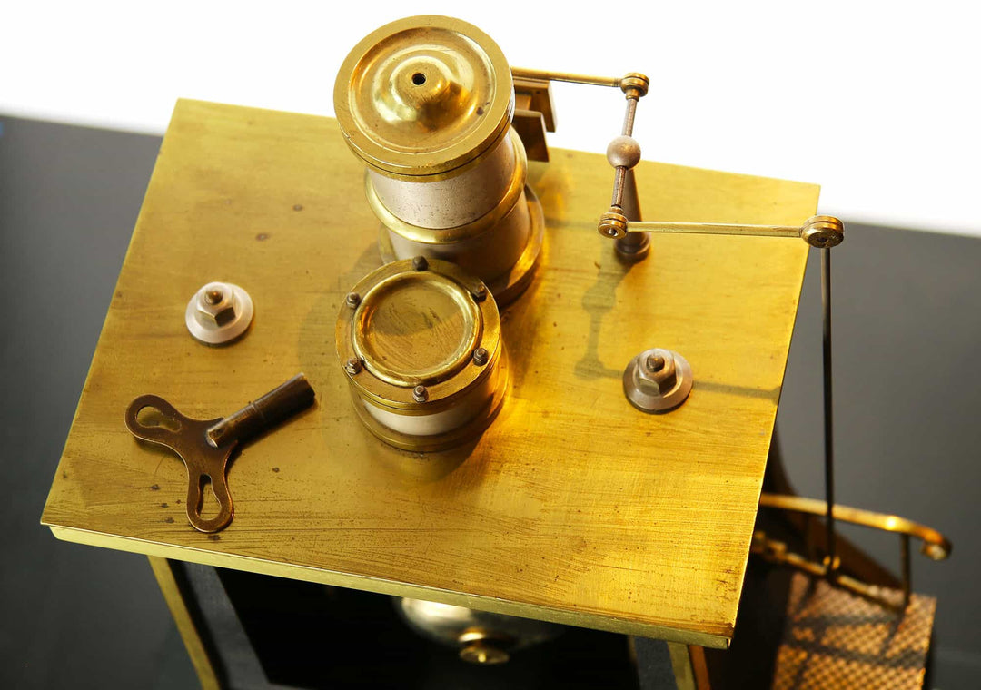 Antique brass steam hammer clock by André Romain Guilmet, circa 1870, offered by Nwtiques