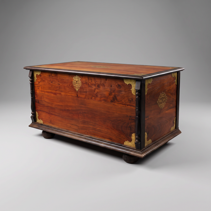A Monumental Indo-Dutch Padouk and Ebony Brass-Mounted Chest, circa 1880