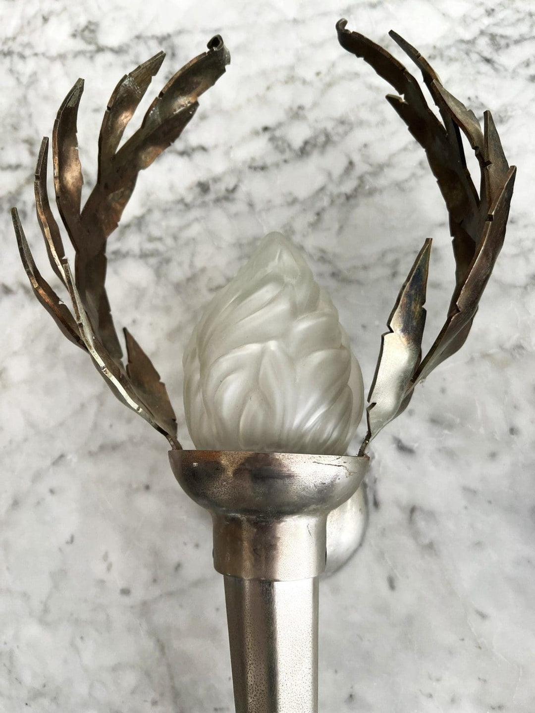 Pair of Olympia Wall Lights by Mark Brazier Jones with frosted glass and forged iron, offered by Nwtiques