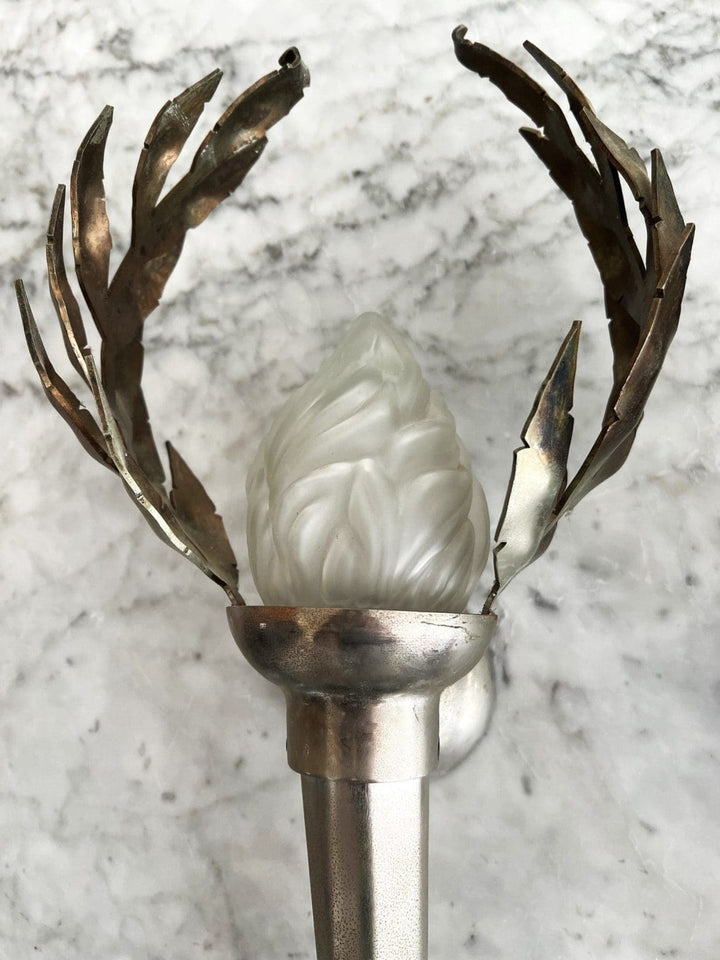Pair of Olympia Wall Lights by Mark Brazier Jones with frosted glass and forged iron, offered by Nwtiques