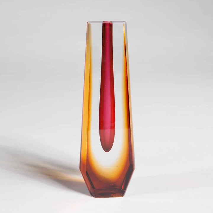 Mid century Bohemian coloured glass vase in amber and red tones by Collection TH20 with geometric faceted design