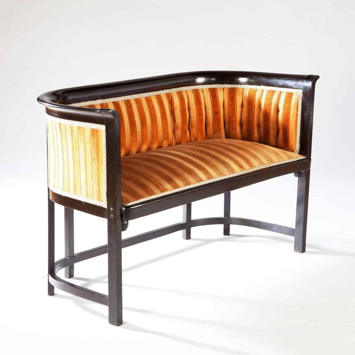Ebonised Viennese Secessionist settee with striped velvet upholstery by Collection TH20, circa 1910, Vienna design.