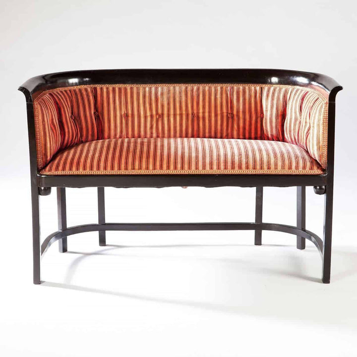 Ebonised Viennese Secessionist settee with striped velvet upholstery by Collection TH20, circa 1910.