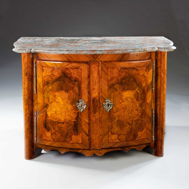Magnificent early 18th-century French Louis XIV walnut cabinet with Breccia marble top by Nwtiques
